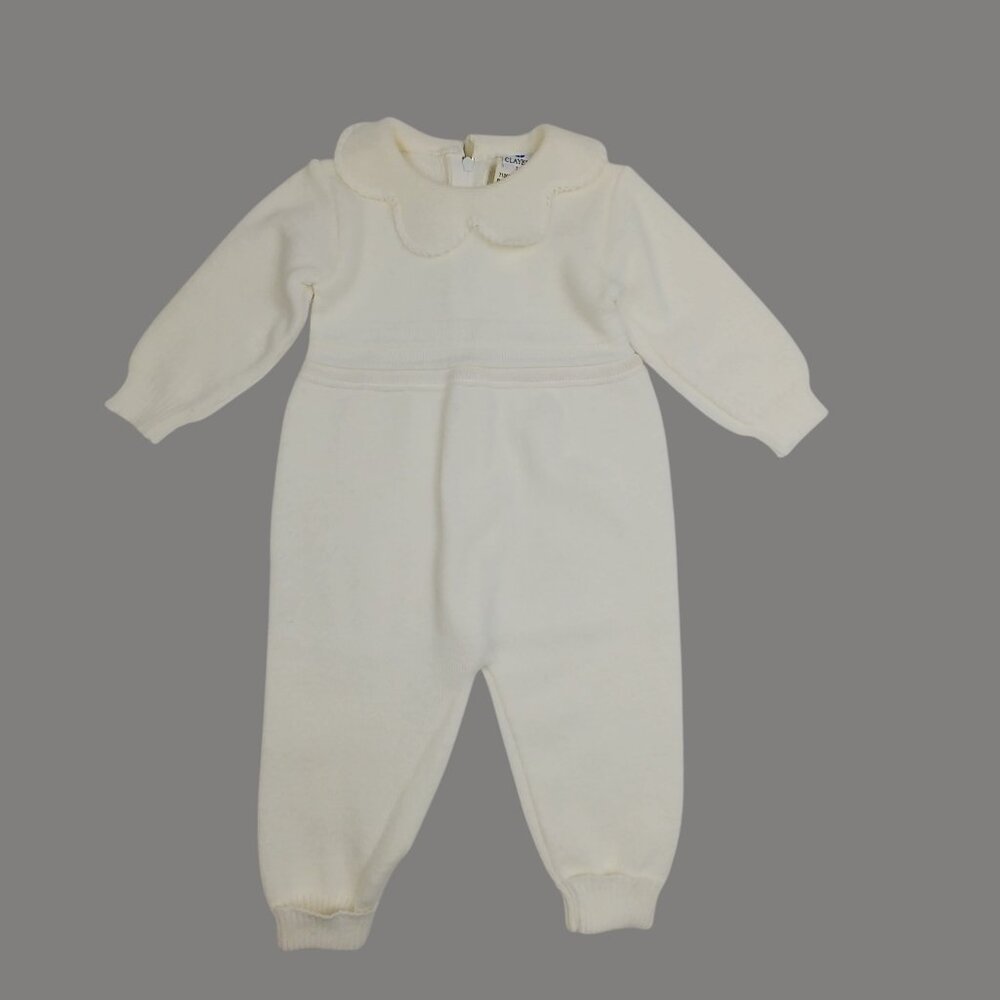 Vintage Clayeux Knit Scalloped Collar Jumpsuit Made in France